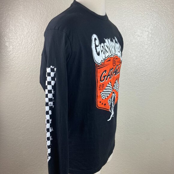 GasMonkey Garage Long Sleeve Graphic Black Checkered Sleeves T-Shirt Size L USA - Picture 4 of 10